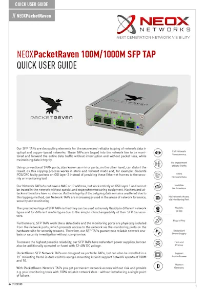 PacketRaven Taşınabilir SFP Network TAP - Hızlı Kullanım Kılavuzu İndir